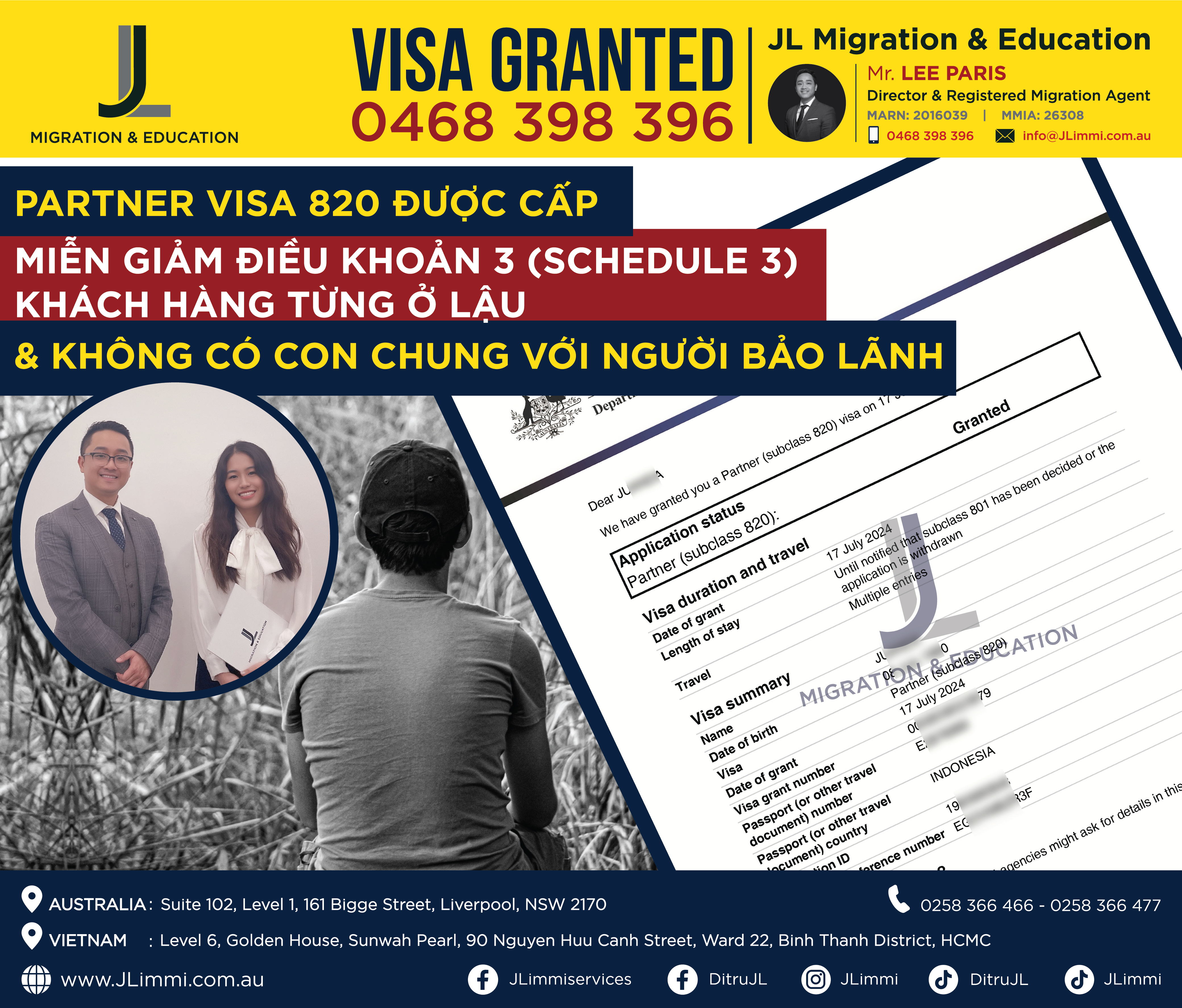 Parner Visa Subclass 820 được cấp miễn giảm điều khoản 3 ( Schedule 3)